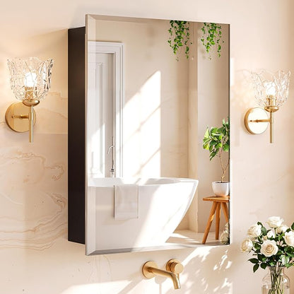 16 x 24 Medicine Cabinet with Mirror, Frameless Beveled Edge Bathroom Medicine Cabinet Wall Mount or Recessed, Pre-Assembled Aluminum Vanity Cabinet with Adjustable Shelves & Soft Close