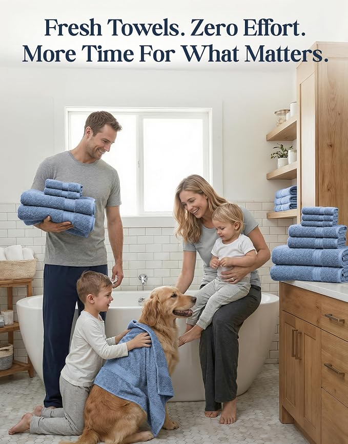 LANE LINEN Towel Set for Bathroom Soft Absorbent Quick Dry - Allure | Cotton Towels For Bathroom - Coordinated Colors, OEKO-TEX Certified, Ring-Spun Durability
