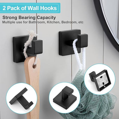 Herogo 5 Pieces Bathroom Accessories Set, 23.5 Inch Matte Black Bathroom Hardware Set, Including Toilet Paper Holder, Hand Towel Holder, Hooks & Ring, Bath Towel Racks Bars Wall Mount