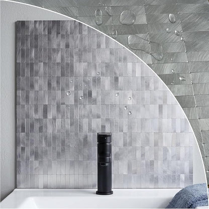 XUANINY Peel and Stick Tile Backsplash Wall Tiles, Frosted Silver, 8-Pack | Self-Adhesive, Easy to Install, Aluminum Mosaic Sticker, For Kitchen, 11.33"x11.92" Per Sheet