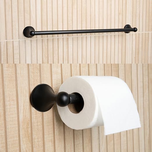 Bathroom Hardware Accessory Set Includes 24’’ Towel Bar, Toilet Paper Holder, Hand Towel bar and Robe Hook - Bathroom Towel Rack Set (5 - Piece Accessories Set, Matte Black)