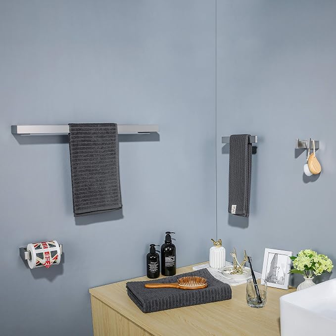 4 Pieces Bathroom Hardware Accessories Set Towel Bar Towel Holder Robe Hook Toilet Paper Holder Stainless Steel,Q8-P4BR