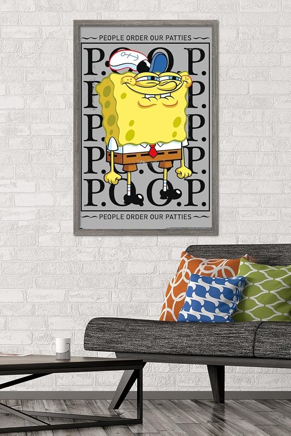 Trends International Nickelodeon Spongebob - P.O.O.P. Wall Poster, 34L x 22.4W, Barnwood Framed Version