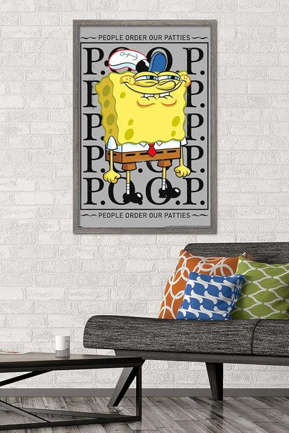 Trends International Nickelodeon Spongebob - P.O.O.P. Wall Poster, 34L x 22.4W, Barnwood Framed Version