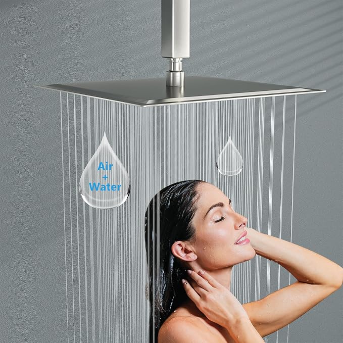 Lordear Rain Shower Heads High Pressure, Rainfall Showerhead for Bathroom Fixed Mount, 10 Inch Large Square High Flow Shower Head (Brushed Nickel)