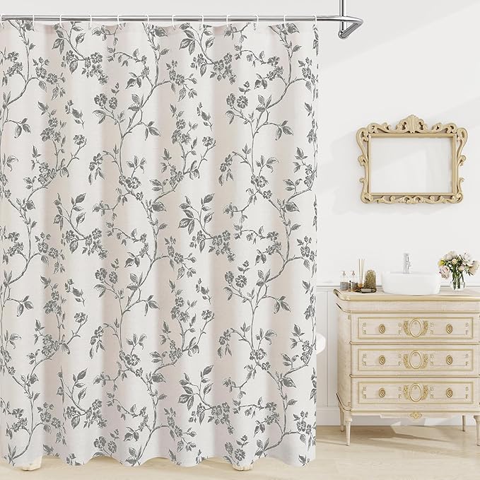 MitoVilla Small Stall Cotton Floral Shower Curtain for Bathroom,54 x 78 | Long BoHo Cottagecore Spring Shower Curtains, Modern Farmhouse Country Plant Leaves Bathroom Décor, 54 x 78