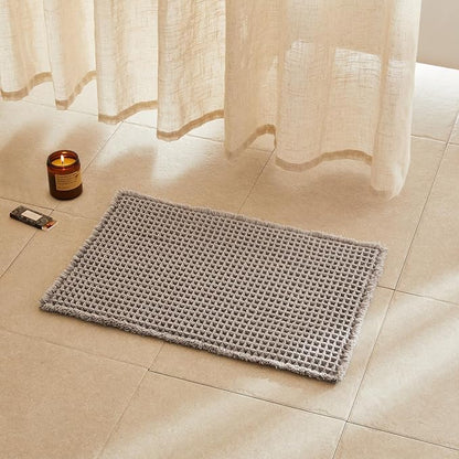 TYUU Waffle Bath Mat, Small Boho Bathroom Rugs Non Slip 24x16 Light Grey | Super Absorbent Quick Dry Bath Rug, Non-Slip Backing, Soft Waffle Washable Farmhouse Bathroom Mats, Tub, Shower & Home Decor