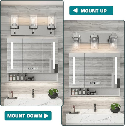 3-Light Bathroom Light Fixtures, Brushed Nickel Vanity Lights for Bathroom, Kitchen, Living Room, Modern Bathroom Vanity Lights with Clear Glass Shades