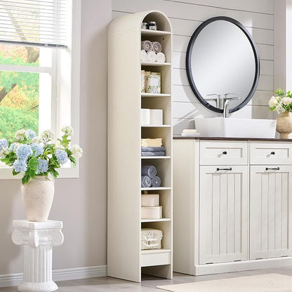 IFBUY 67" Tall Arched Bathroom Storage Cabinet, 8-Tier Modern Farmhouse Storage Cabinet with Adjustable Shelves, Wood Freestanding Cabinet for Bathroom, Living Room, Entryway, Hallway (Antique White)