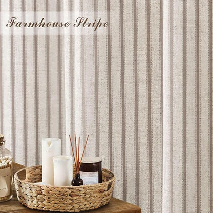 Farmhouse Striped Shower Curtain Taupe Vintage Linen Curtain 72"W X 84"L | Extra Long Striped Shower Curtains with Linen Texture for Bathroom Decor