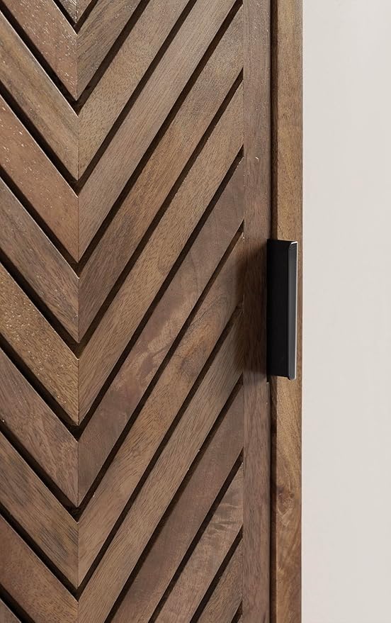 Kate and Laurel Mezzeta Decorative Modern One-Door Floating Bathroom Cabinet, 15 x 7 x 28, Brown, Decorative Over Toilet Storage Cabinet Made from Solid Mango Wood with Slatted Chevron Design
