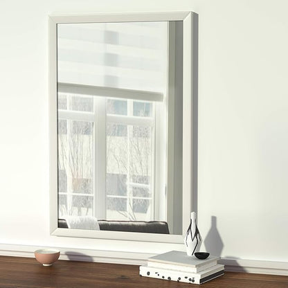 Amazon Basics Rectangular Wall Mount Mirror for Bedroom, Living Room, Entryway, 24" x 36", Standard Trim, White, Hangs Horizontally or Vertically