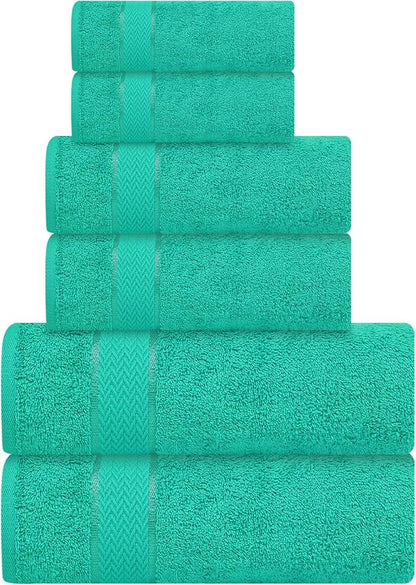 CRAFTBERRY- 6 Piece Cotton Bath Towel Set- 2 Bath - 2 Hand - 2 Face, Teal | 100% Cotton • Thick & Plush • Hotel Quality • Ultra Soft • Highly Absorbent • Quick Dry • Low Lint • Machine Washable