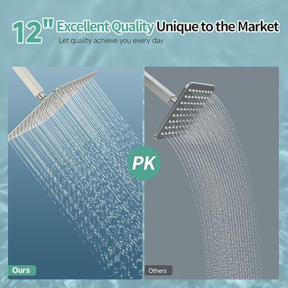 SR SUN RISE 12 Inch Rain Shower Head, High Pressure Rainfall Showerhead Large Waterfall Shower Head Ultra Thin Water Saving, Brushed Nickel 304 Stainless Steel