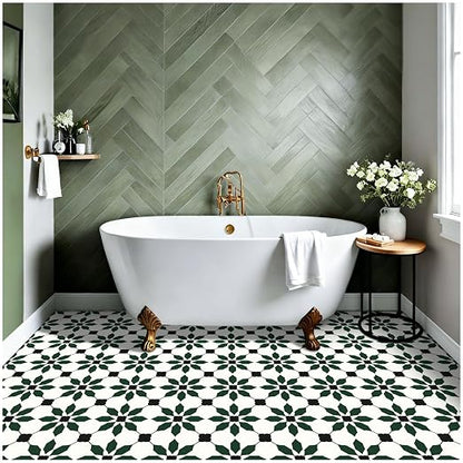 MORCART 20PCS 7.87" x 7.87" Peel and Stick Floor Tile, Black Green | Self-Adhesive DIY Vinyl Flooring, Removable and Waterproof Tile Sticker for Bathroom, Kitchen, Wall, Bedroom, Stairs