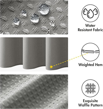 MIULEE Waffle Weave Fabric Shower Bath Curtain with 12 Metal Hooks 260GSM Heavy Duty Washable Waterproof Narrow Thick Cloth Shower Curtains Set for Bathroom Hotel, W72*L72, Light Grey