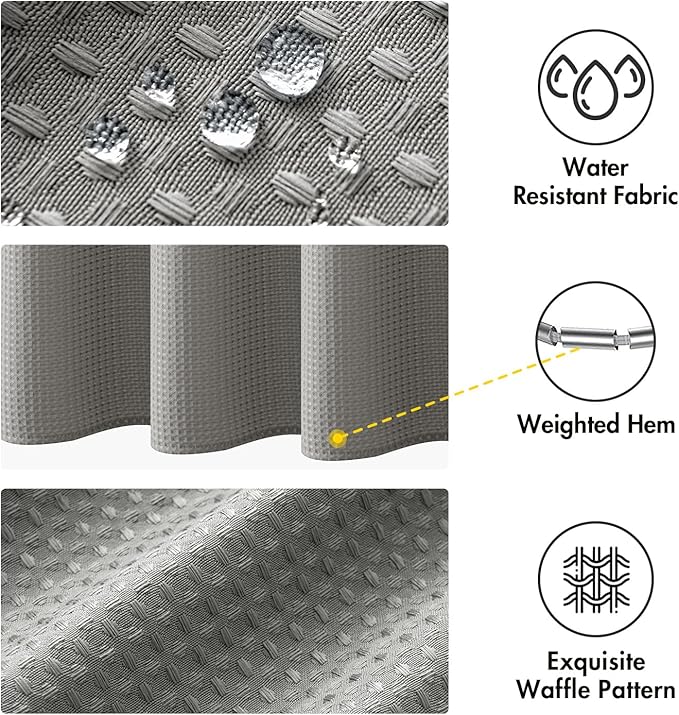 MIULEE Stall Waffle Weave Fabric Stand Up Shower Bath Curtain with 6 Metal Hooks Small Heavy Duty Washable Waterproof Narrow Thick Cloth Half Shower Curtains Set for Bathroom Hotel,W36*L72,Light Grey