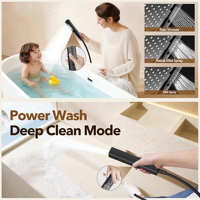 JDO High Pressure Rain Shower Head with Handheld Spray Matte Black | 7 Modes Dual Shower Head, 10-inch Rainfall Showerheads Combo, Detachable Hand Held Shower Wand, Power Jets, 71" Shower Hose