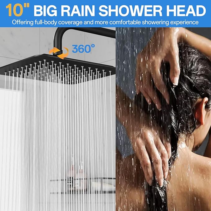 High Pressure Rainfall Shower Head with Handheld Combo: Upgrade Dual Shower Head with 10 Inch Fixed Rain Showerhead and 7 Sprays Handheld Shower Head, Adjustable Height (Up to 13.4"), 71" Hose (MB)