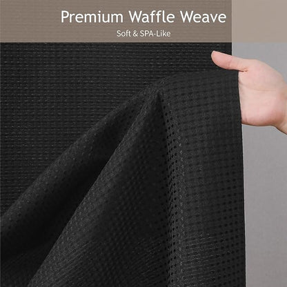 Black 256GSM Waffle Weave Shower Curtain, 72"x84" | Extra Long with Weighted Hem & Rustproof Grommets-Water-Repellent Polyester, Hotel Spa Style for Bathroom,RV,Apartment