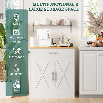 Shintenchi Farmhouse Storage Cabinets with Doors and Shelves,Kitchen Barn Door Storage Cabinet with Drawers,Coffee Bar Cabinet Buffest Sideboard for Dining Room,Bathroom,Entryway