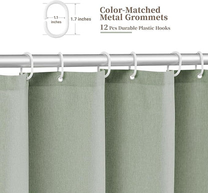 BTTN 84 Inch Scalloped Shower Curtain, Extra Long Boho Linen Textured Modern Cloth Shower Curtain Set with Hooks, Large Neutral Fancy Waterproof Fabric Shower Curtains for Bathroom - Sage Green