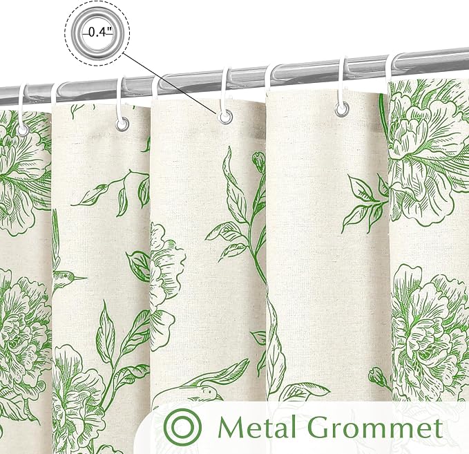 MitoVilla Green Cotton Boho Hummingbird Shower Curtains, 72 x 72 | Green Cottagecore Spring Shower Curtain for Bathroom, Modern Farmhouse French Country Bathroom Décor, 72x 72