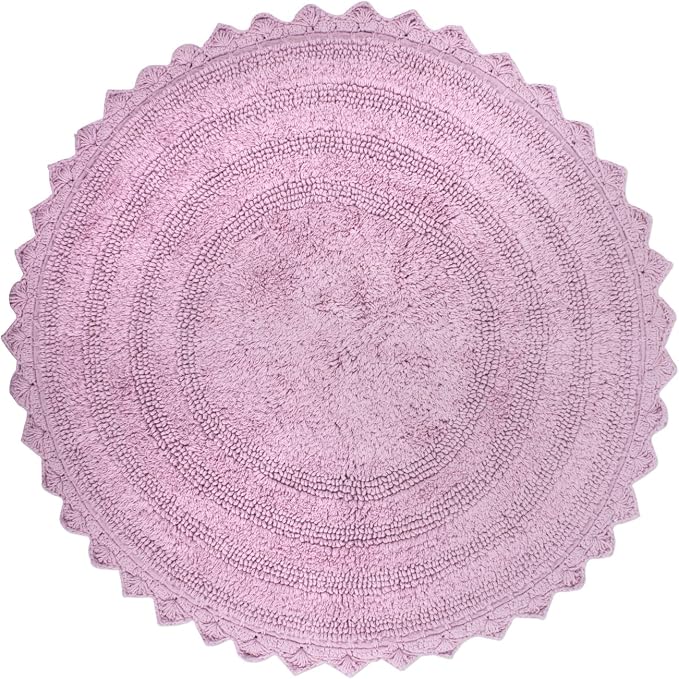 DII Crochet Collection Reversible Bath Mat, Round, 27.5" Diameter, Mauve