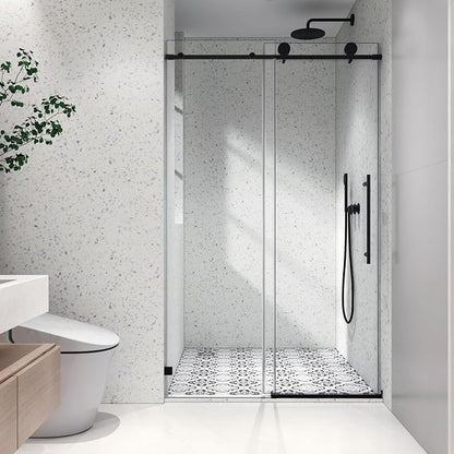 43"-48" Wx 76" H Frameless Single Sliding Shower Door with Adjustable Soft Closing Design and 70MM 304 Large Pulleys,Glass Shower Door W/Explosion-Proof Film Nano Coating,Matte Black