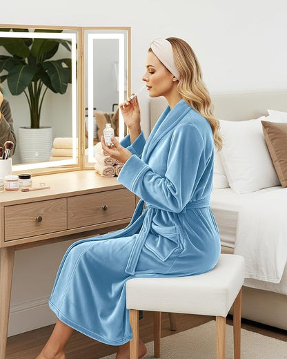 NY Threads Women's Fleece Shawl Collar Bathrobe Plush Long Spa Robe, Medium