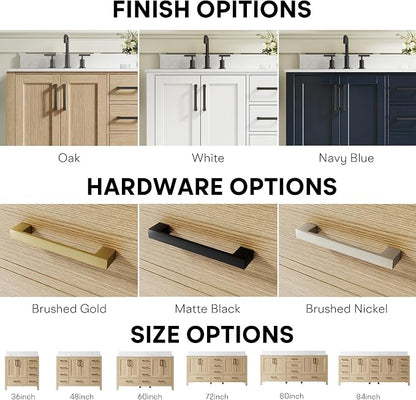60-Inch Bathroom Vanity with Sink, 4 Soft-Close Doors and 6 Soft-Close Drawers, Bathroom Freestanding Vanity with Cultured Marble Countertop, Oak Vanity with Matte Black Handles