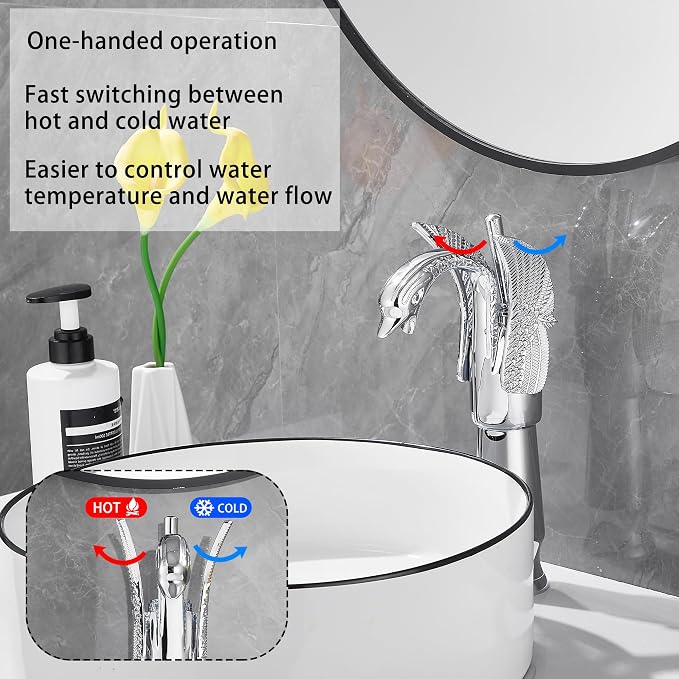 Chrome Swan Shape Single Handle One Hole Bathroom Vessel Sink Faucet Deck Mount Lavatory Sink Faucet