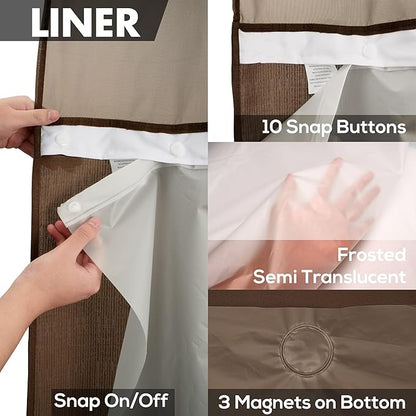 River Dream No Hook Slub Textured Shower Curtain with Snap-in PEVA Liner Set - 71" x 74"(72"), Hotel Style with See Through Top Window, Machine Washable & Water Repellent, Chocolate Brown, 71x74
