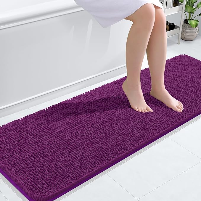 OLANLY Bathroom Runner Rugs 59x20, Extra Soft Absorbent Chenille Bath Rugs | Purple, Quick-Drying Rubber Backing, Washable Long Bath Mat for Bathroom Floor, Tub and Shower, Home Decor Accessories