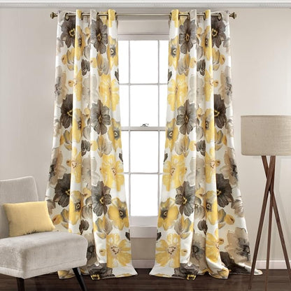 Lush Decor Leah Light Filtering Window Curtain Panels, Pair, 52" W x 95" L, Navy & White - Floral Drapes for Bedroom - Navy Curtains -Farmhouse Decor