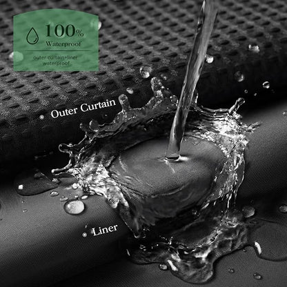 Black Hook Free Waffle Shower Curtain & Snap-in Fabric Liner,36x75 | Less Time to install, 3 in 1 Fabric Shower Curtain and Liner Set with Magnets, Stall, Shower Curtains for Bathroom