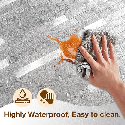 Peel and Stick Backsplash Tile Waterproof Removable PVC Wall Sticker 3D Faux Stone Marble Brick White Accent Panels (Matte Gray Stone - Metal Silver, 40 Tiles - 18 sq. ft. (1.68 m²))