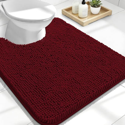 OLANLY Toilet Rugs U-Shaped 24x20, Soft Absorbent Chenille Contour Rugs | Burgundy, Quick-Drying Rubber Backing, Machine Washable Non-Slip Shaggy Bathroom Mat for Toilet, Home Decor Accessories