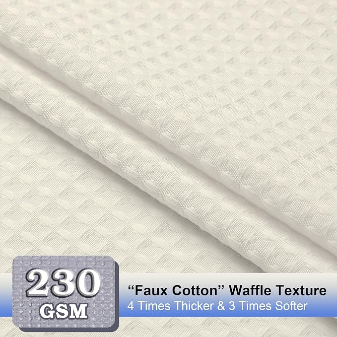 Extra Long Shower Curtain Set- 96 Inch Long Waffle Weave Heavy Duty Fabric Shower Curtains for Bathroom, Luxury Heavy Duty Thick Cloth Shower Curtain with 12 Plastic Hooks, 72x96, Cream