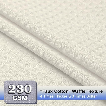 Extra Long Shower Curtain Set- 96 Inch Long Waffle Weave Heavy Duty Fabric Shower Curtains for Bathroom, Luxury Heavy Duty Thick Cloth Shower Curtain with 12 Plastic Hooks, 72x96, Cream