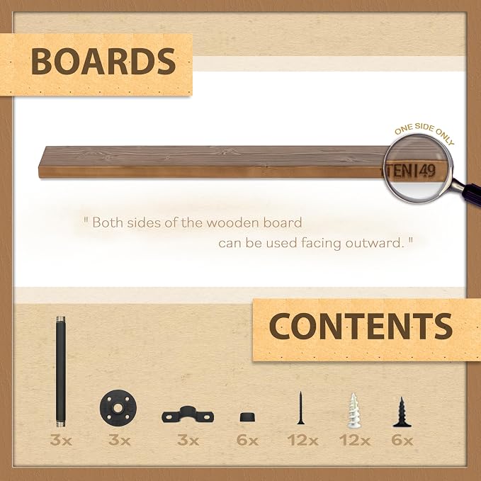 TEN49 Real Wood Rustic Floating Shelves Wall - 60 Wide Small Wooden Industrial Pipe Shelving 1.8 Thick - Farmhouse Pipe Wall Shelves Furniture Bathroom Decor Art Shelf - Dark Espresso Color - Set of 1