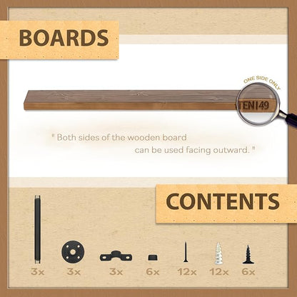 TEN49 Real Wood Rustic Floating Shelves Wall - 60 Wide Small Wooden Industrial Pipe Shelving 1.8 Thick - Farmhouse Pipe Wall Shelves Furniture Bathroom Decor Art Shelf - Dark Espresso Color - Set of 1