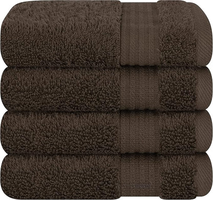 Cotton Paradise 100% Cotton Turkish Washcloth Set for Bathroom, 4 Piece Soft Absorbent Small Towels Wash Rags, Brown