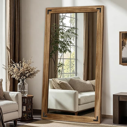 FICTOR Full Length Mirror, 30" x 55" Wooden Floor Mirror for Wall | Solid Wood Frame, Rustic Farmhouse Style, Shatterproof Glass, for Bedroom, Living Room, Entryway Decor, Leaning/Hanging