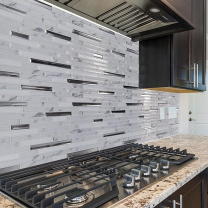 LONGKING 10-Sheet Extra Thick Peel and Stick Backsplash Tiles, Waterproof Kitchen Backsplash Peel and Stick Tile, Self-Adhesive Backsplash for Kitchen, Gray Marble | Peel and stick backsplash, self-adhesive wall tile, Gray Marble, extra thick, waterpro...