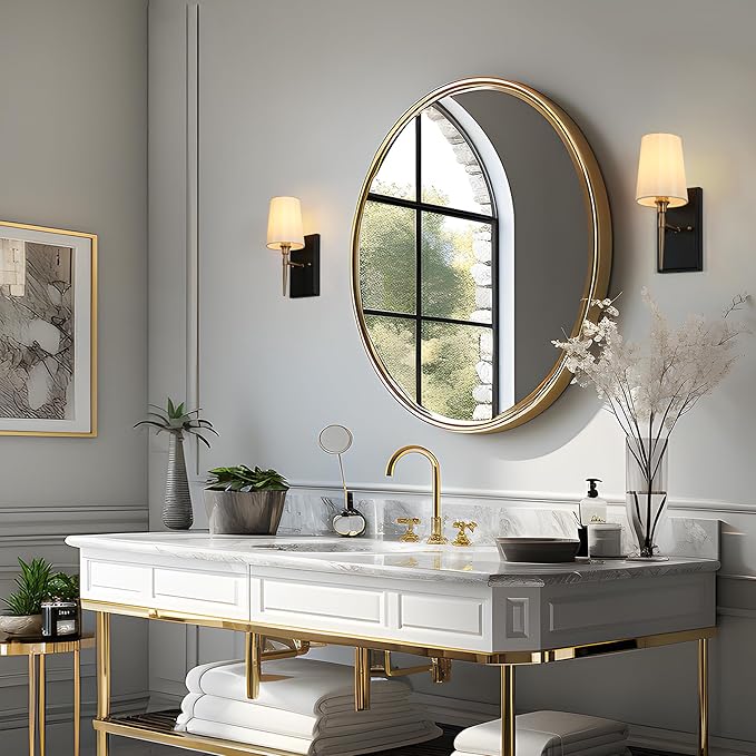Black Gold Sconce, Modern Sconces Wall Lighting with Fabric Shade for Bathroom, Bedroom, Kitchen and Living Room