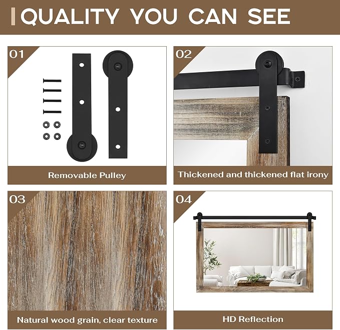 COGOOD Farmhouse Bathroom Mirrors for Over Sink - 26 x 41 Striped Brown | Rustic Barn Door Wood Framed Vanity Mirror for Entryway, Living Room, Bedroom, Dresser Wall Decor