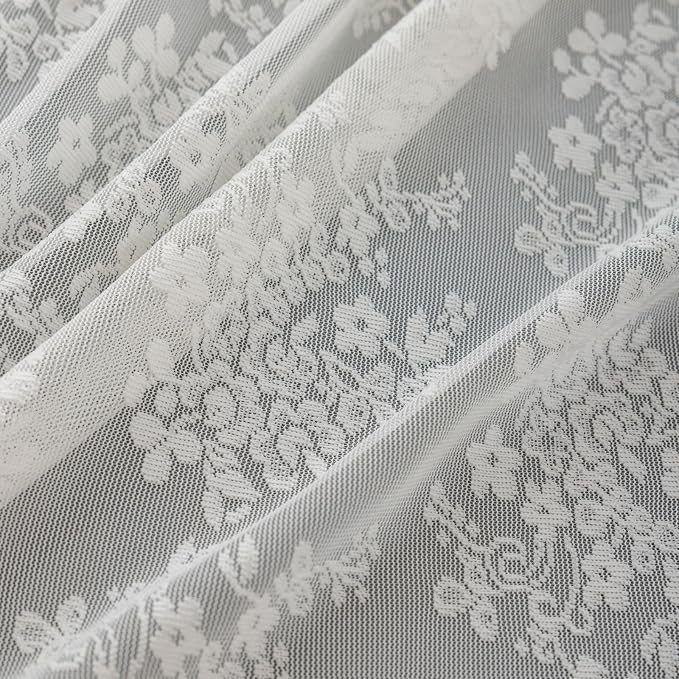 TUDECO Ivory Lace Stall Shower Curtains for Narrow Bathroom, 36''W x 72''L | 36 Shower Curtain, Vintage Flora, Brightens Space, Gentle Privacy,Scalloped Edges, Attached Valance, Reinforced Holes