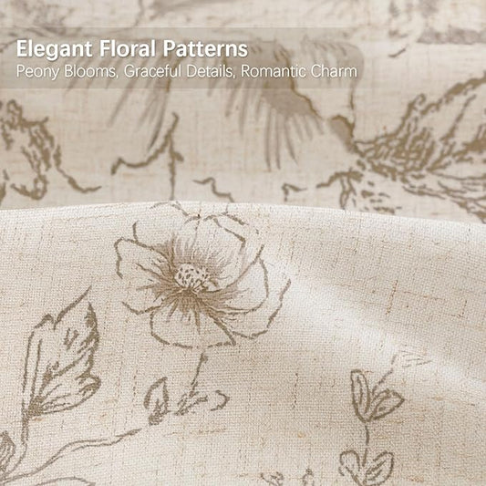 Farmhouse Floral Linen Shower Curtain, Vintage Tan Pattern Rustic Shower Curtains for Bathroom, Taupe,72x72