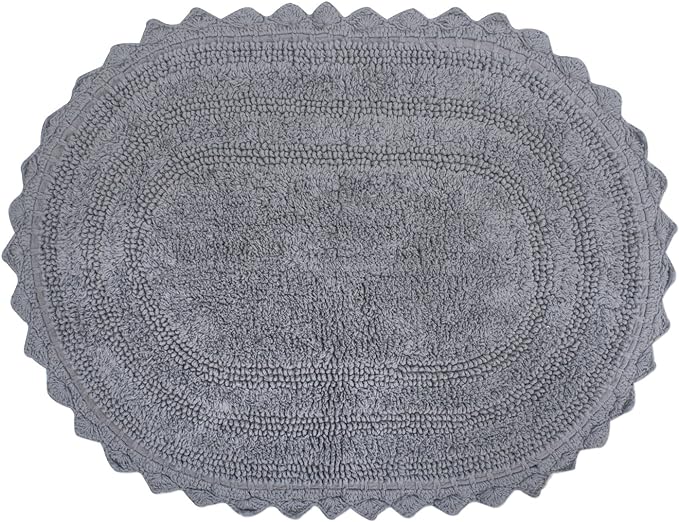 DII Crochet Collection Reversible Bath Mat, Large Oval, 21x34, Gray